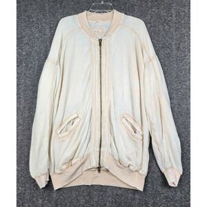 We The Free Bomber Jacket Womens Small Cream Peach Acid Wash Double Zipper